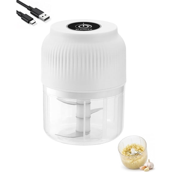 Electric Garlic Chopper, Cordless 350ml Food Mincer with 6 Blades, White, for Onion Ginger Meat, 1-Pack