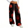 thumbnail image 4 of Hearthz Fuzzy Pajama Pants Ghost Pumpkin Bat Print Flannel Fuzzy Pajama Pants Drawstring Elastic Waist Wide Leg Women's Pajama Pants, 4 of 5