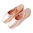 thumbnail image 3 of Women's Ballet Pointe Satin Technical Dance Pink Ballet Flats with Pre-Sewn Ribbons , 35, 3 of 8