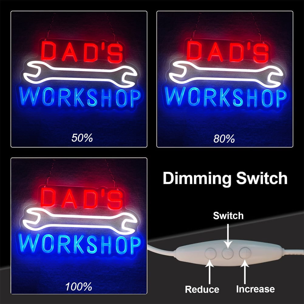 Dad's Workshop Neon Sign,Garage Car Signs neon Light for Man Cave Auto Repair Shop Workshop Birthday Father Gift Decor
