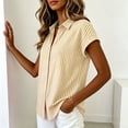 thumbnail image 6 of VBVC Women's Striped Button Down Shirt,Ladies Short Sleeve V-Neck Blouse,Summer Collared Work Tops for Women,Yellow,S-2XL, 6 of 7
