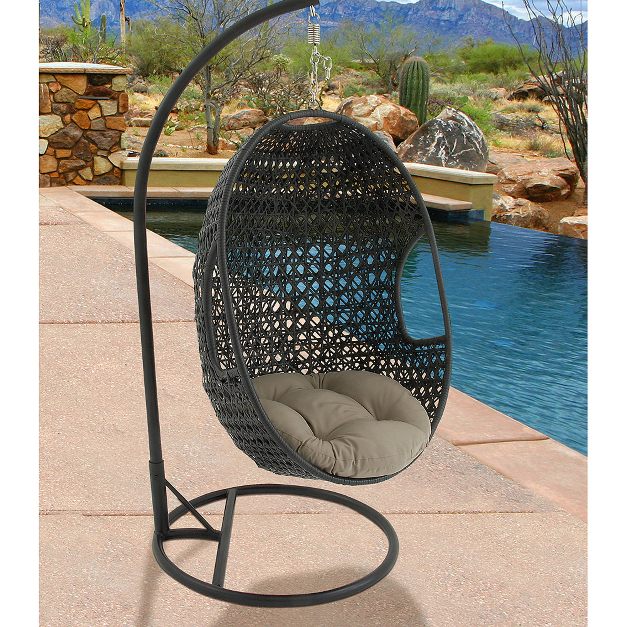 Hanover Outdoor Furniture Rattan Wicker Pod Swing Chair with Sage Green