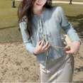 thumbnail image 2 of Suéter tipo cárdigan de punto trenzado con lazo corto y estilo suave de manga larga para otoño e invierno, nuevo, para mujer, 2 of 5