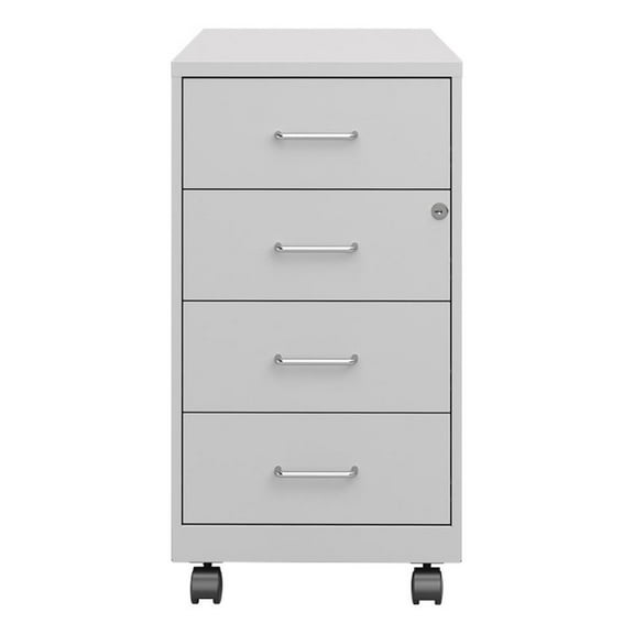 Maklaine 18"D 4 Drawer Metal Mobile Filing Cabinet Organizer - Locking - Silver