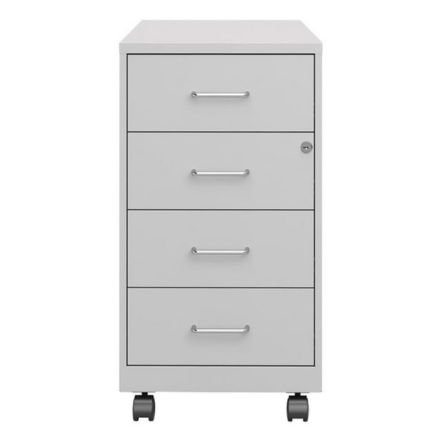 Pemberly Row 18"D 4 Drawer Silver Metal Mobile Filing Cabinet Organizer-Locking