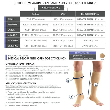 Truform - Truform Open Toe, Knee High 20-30 mmHg Compression Stockings ...