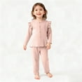 thumbnail image 2 of Loopsun Toddler Girls Long Sleeve Round Neck Shirts Ruffle Sleeve Cardigan and Pants Casual Outfit Pink, 3-4 Years, 2 of 5