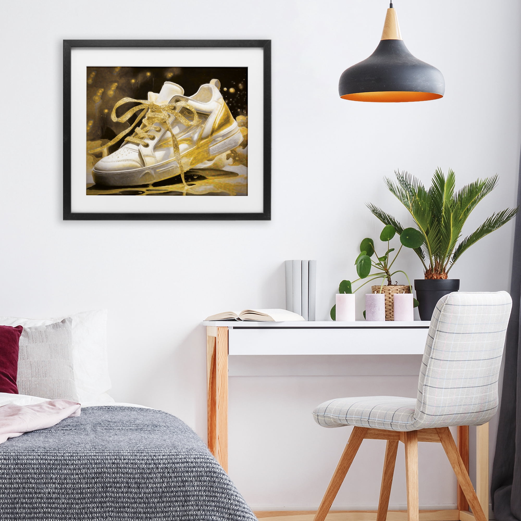 Stupell Industries Splashy Gold Sneaker Black Framed Print Under Glass, design by Grotto Studios