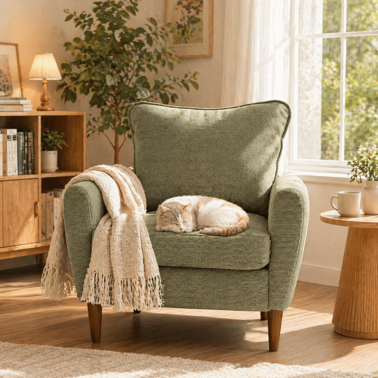 YIORTWO Accent Chair, Modern Upholstered Comfy Sofa Chairs, Single Leisure Sofa with Cushioned Seat, Ergonomic Design, High-Density Foam, Wooden Legs, Sturdy Metal Frame, 380 lbs Capacity, Green