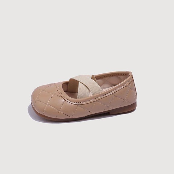Gyujnb Quilted Leather Mary Jane Elastic Strap Flat Dress Shoes (Girls),10.5-11 Years