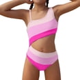 thumbnail image 1 of LIJCC Toddler Girl One-Piece Color-Block Swimsuit – Asymmetrical Strap Design with Cutout Waist Detail, Bold Striped Pattern, Perfect for Beach & Pool Adventures, 1 of 9