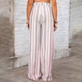 thumbnail image 4 of Cagogo Women Plus Size Wide Leg Trousers Elastic Waist with Pockets Striped Casual Boho Beach Vacation Long Pants Summer Travel Lounge Clothes, Pink M, 4 of 8
