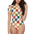 thumbnail image 1 of Fotbe Floral Checkerboard Body de Mujer con Cuello Redondo y Mangas Cortas, Sin Mangas Ajustado, Suave, Cómodo y Básico-Large, 1 of 7