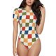 thumbnail image 1 of Fotbe Floral Checkerboard Body de Mujer con Cuello Redondo y Mangas Cortas, Sin Mangas Ajustado, Suave, Cómodo y Básico-XX-Large, 1 of 7
