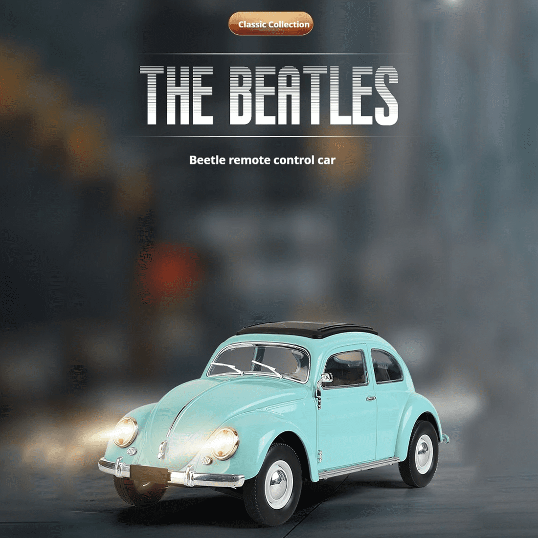D62MINI Retro RC Beetle Car, 1:16 Scale Vintage RWD Drift Remote Control Car Model with 130 Motor & LED Lights, Gift for RC Enthusiasts