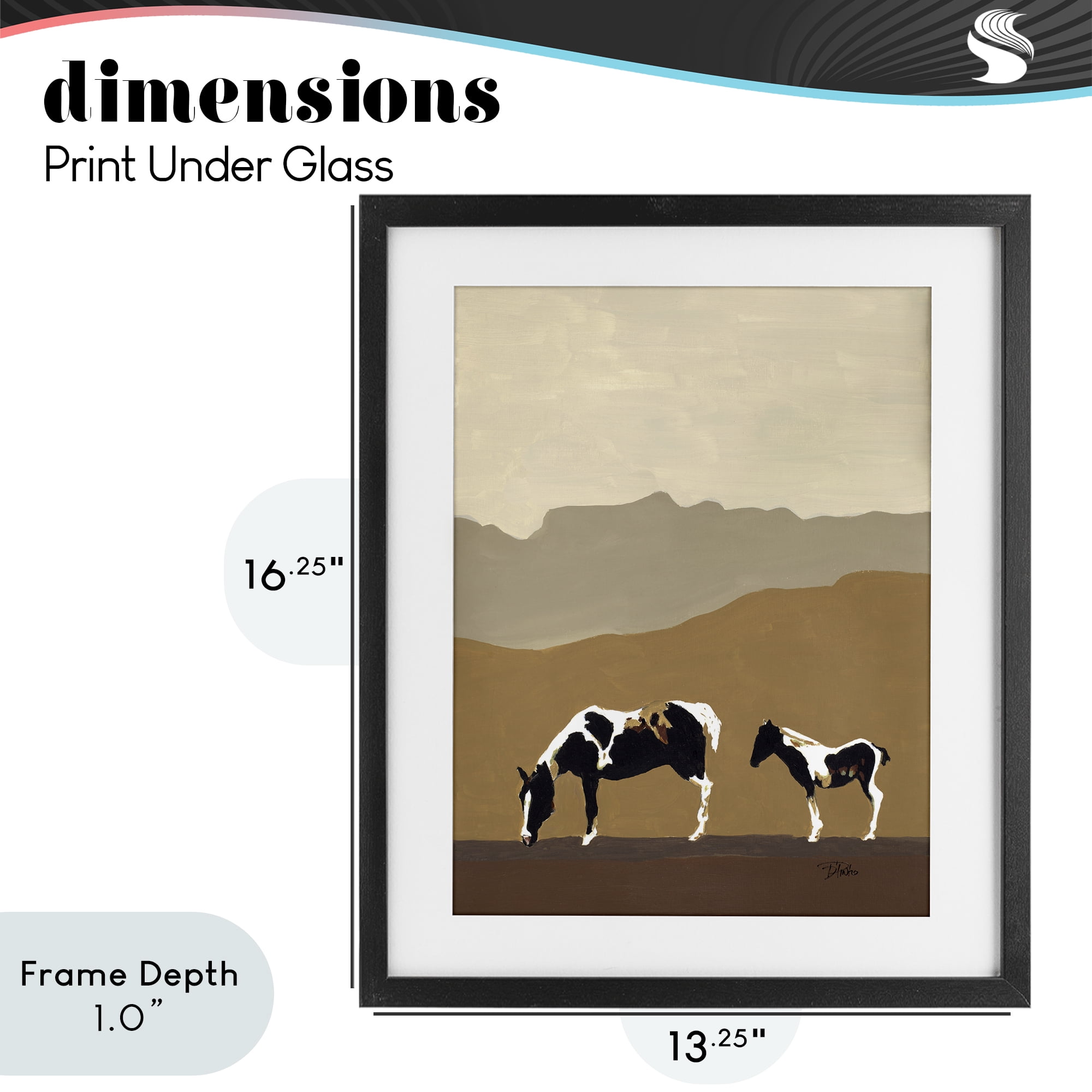 Stupell Industries Modern Mountains Horses Black Framed Print Under Glass, design by Patricia Pinto