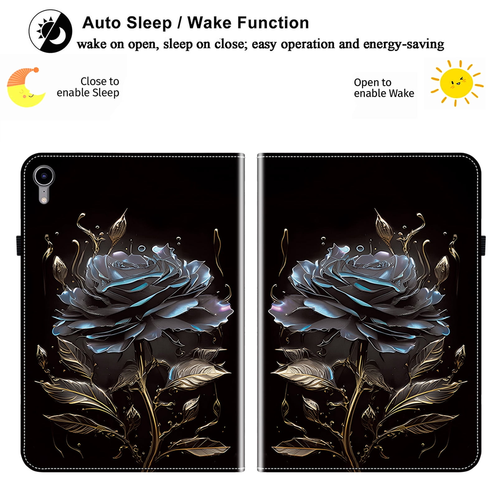Allytechgroup Case for iPad (A16) 11th Generation 11" 2025 with Stand/Pencil Holder/Card Pockets/Magnetic Smart PU Leather Folio Stand Wallet shockproof Cover [Auto Wake/Sleep], Black Rose Flower