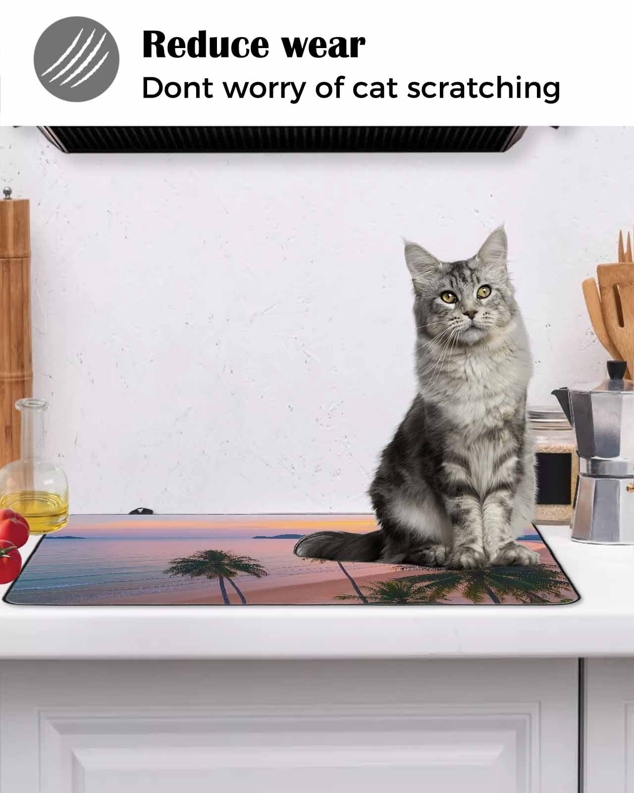 nqOlkjepod Large Induction Cooktop Protector Mat 36"x21", Beach Stove Top Covers for Electric Stove, Palm Tree Ocean Sunset Nature Sky Cloud Scenery Stove Burner Cover Mats, Glass Top Stove Cover