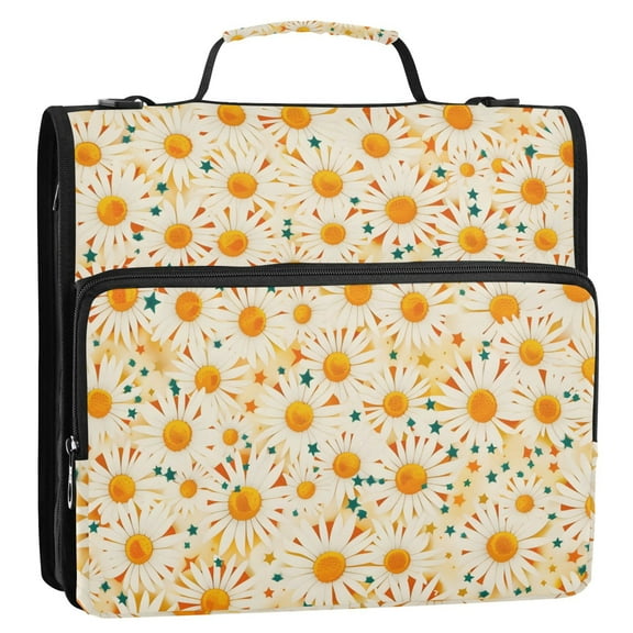 Summer Daisies Binder Bag with Shoulder Strap 3 Ring Zipper Binder File Folder Document Storage
