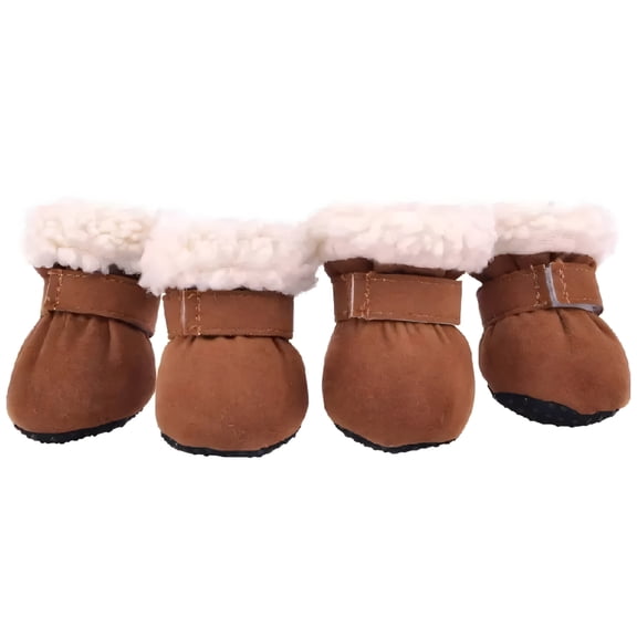 GASTROPOD 4Pcs Dog Shoes Soft Suede Material Dog Booties Warm Fleece Lining Dog Boots & Paw Protectors Anti-Slip Sole Dog Rain Boots 4.5X4.0Cm,Brown