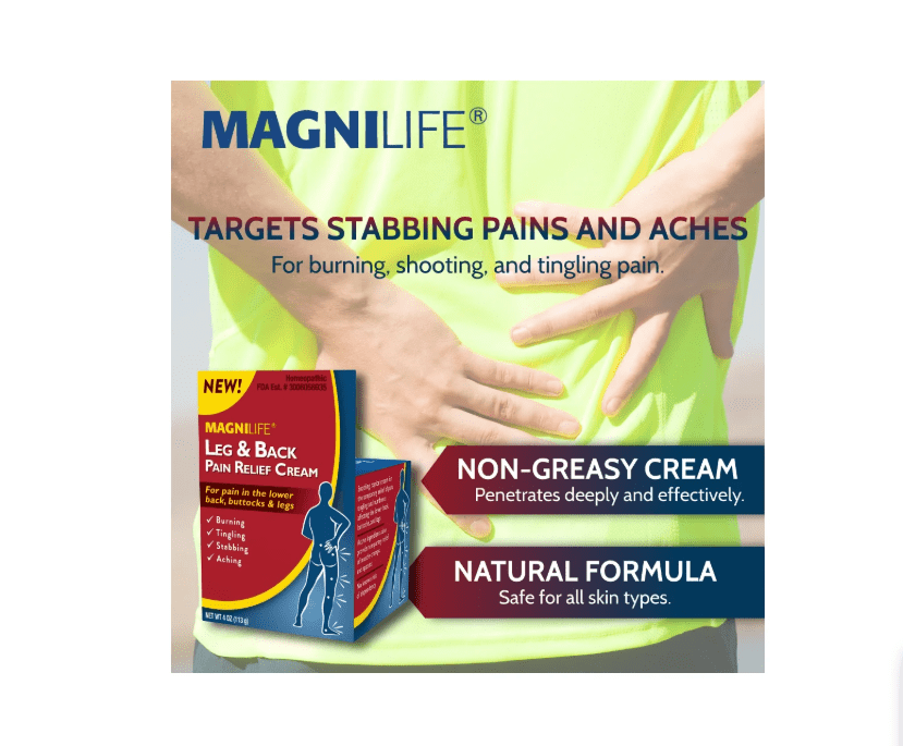 (2 pack) MagniLife Leg & Back Pain Relief Cream, for Fast Relief of Lower Back, Buttocks & Leg Pain, 4 oz