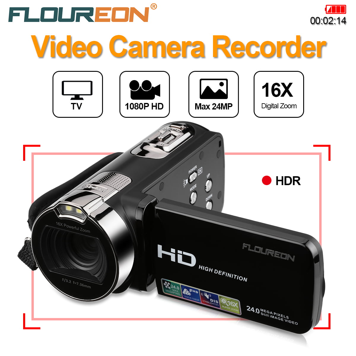 CamKing HDV-312 24MP HD 1080P 16X Digital Zoom Video Camcorder with 2.7 LCD and 270 Degree Rotation Screen 