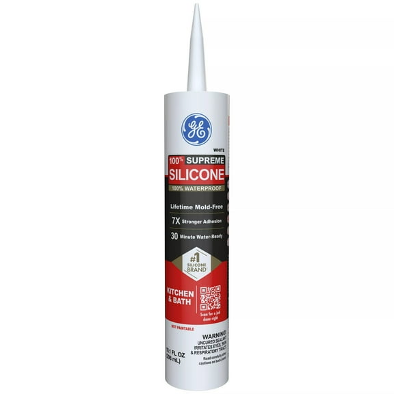 GE Supreme Silicone Kitchen & Bath Sealant, Pack of 1, White 10.1 fl oz Cartridge