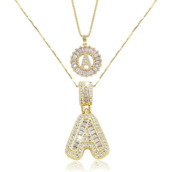 2 Top Pack Initial Letter Pendant Necklaces for Women, 14k Gold Electroplated Bling Dainty Necklaces Trendy Chunky Necklace, A-Z Round Circle Pendant Zirconia Letters Crystal Jewelry Gifts[i057]