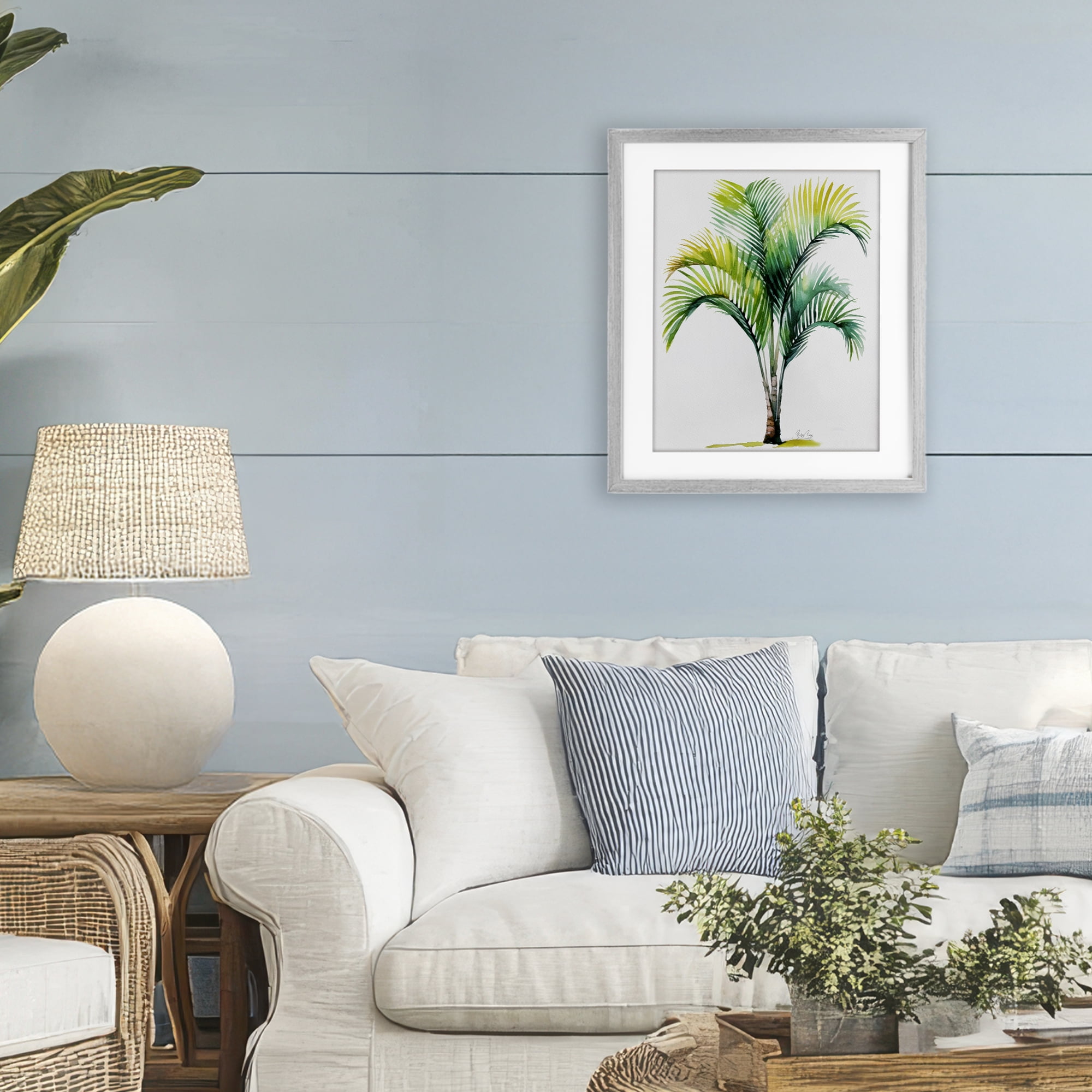 Stupell Industries Coastal Canopy Palm Tree Gray Framed Print Under Glass, design by Shelly Craig
