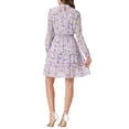 thumbnail image 3 of INSPIRE CHIC Women's Floral Stand Collar Tiered Ruffle Hem Long Sleeve Chiffon Dress L Purple, 3 of 6