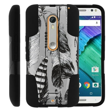 Motorola Moto X Style and Moto X Pure XT1575 STRIKE IMPACT Dual Layer Shock Absorbing Case with Built-In Kickstand - Black and White
