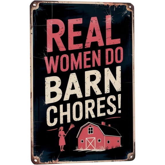 Metal Tin Wall Sign Barn Chores Build Strong Women Vintage Retro 8x12 Inch Decorative Home Bar Garage Cabin Decor