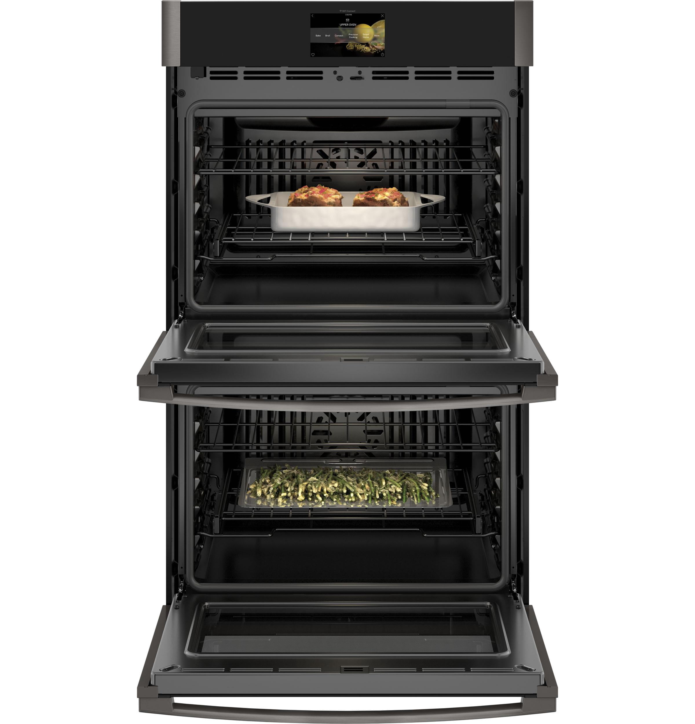 GE Profile Black Stainless Steel PTD7000BNTS 30"" Smart Double Wall Oven with 10 cu. ft. Total Capacity