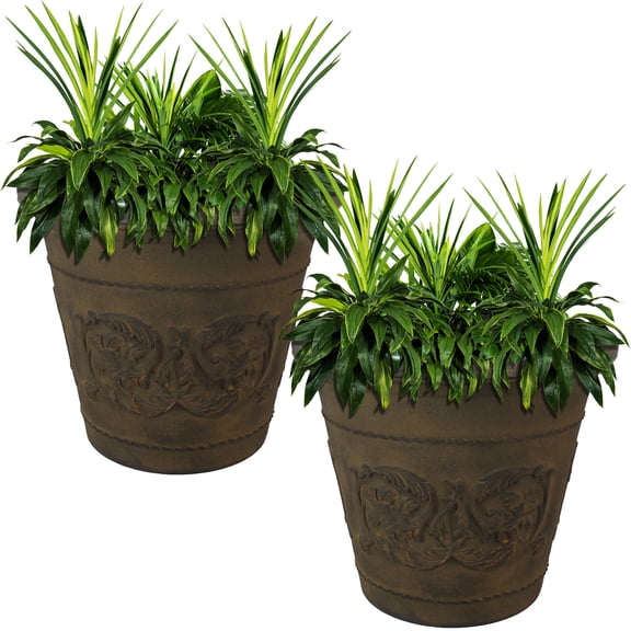 Sunnydaze Arabella 19.5" x 19.5" x 17.5" Round Sable Polyresin Outdoor Planter Pot 2-Count
