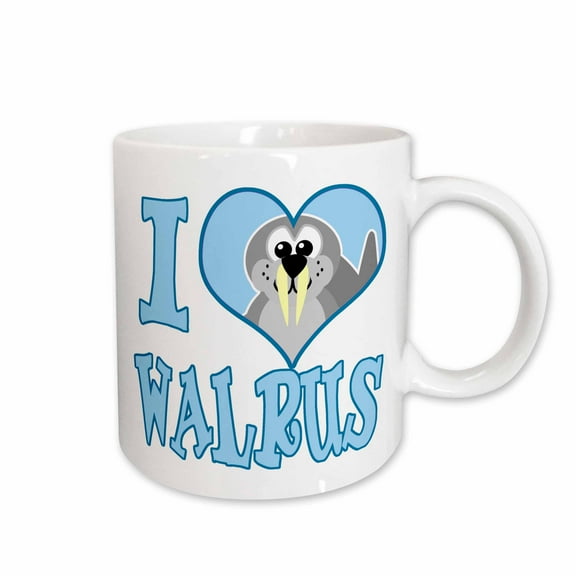 3drose, I Heart Love Walrus Cartoon, 11oz Mug