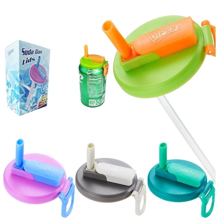 DIPESI 4 Pack Reusable Soda Can Lids with Straw, Leak-Proof Beverage Can Covers for Kids Adults Home Outdoor Use