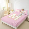thumbnail image 5 of Feelyou Fashion Pink Stripes Twin Sheet Sets for Teen, Initial M Letter Twin Fitted Sheet, Cute Princess Cartoon Flat Sheet, Breathable Home Decor, 3pcs, 5 of 8