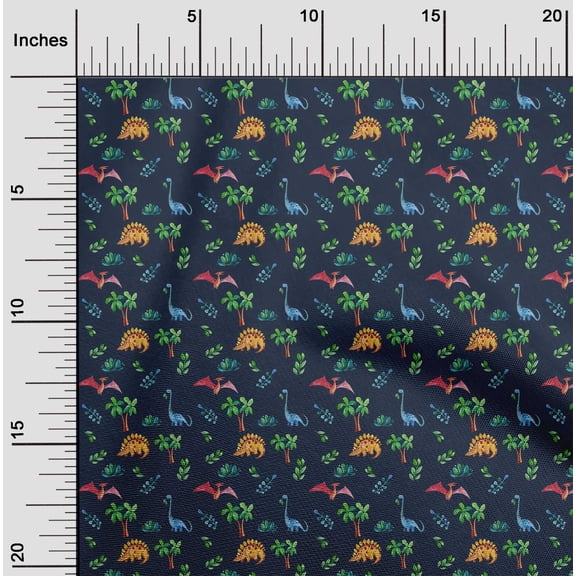 oneOone Cotton Jersey Navy Blue Fabric Leaves|Palm Tree & Dinosaur Dress Material Fabric Print Fabric By The Yard 58 Inch Wide