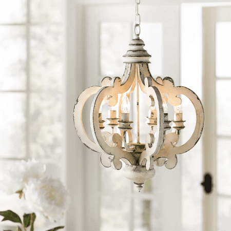 

Antiqued Wood And Metal Chandelier White- Saltoro Sherpi