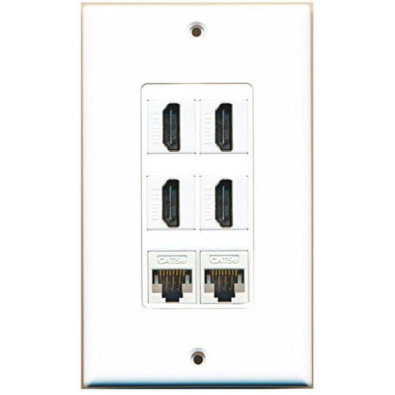 RiteAV - 4 Hdmi and 2 Cat5e Wall Plate Decorative Type White