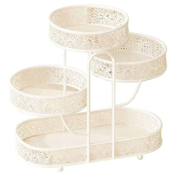 Cesta de fruta de metal de 4 niveles, organizador de aperitivos, multiusos, accesorio para sala de estar Blanco