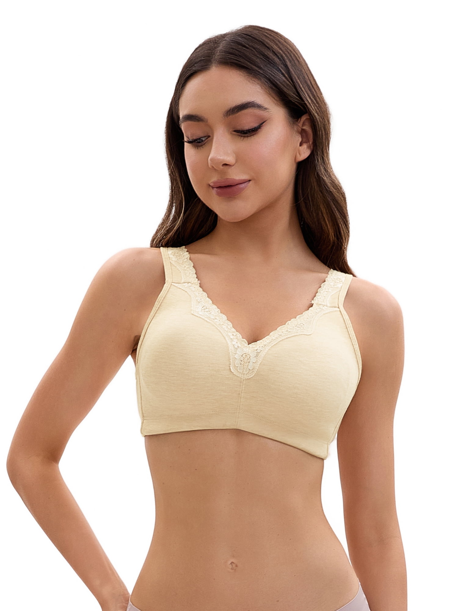 Unique Bargains Women's Lace Trim Full Coverage Adjustable Strap Bras D 36 Apricot