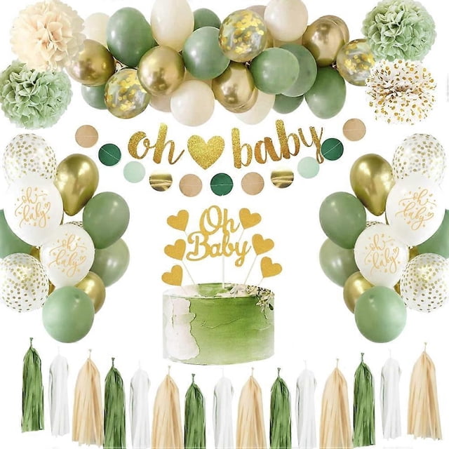 Baby Shower Decoration Green Balloons Paper Tassels Gender Reveal Party Decoration for Baby Boys Girls