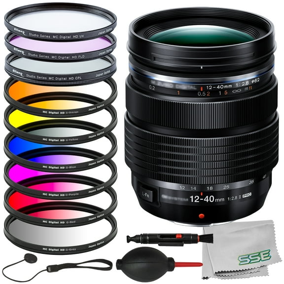 Ultimaxx Essential OM SYSTEM M.Zuiko Digital ED 12-40mm f/2.8 PRO II Lens Bundle - Includes: 3PC Protective Filter Kit (UV, CPL, FLD) & More (18pc Bundle)
