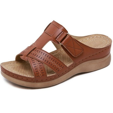

Ladies Orthopedic Shoes Open Toe Sandals Ladies Platform Slippers Summer Beach Rubber Soft Sole 36 Brown