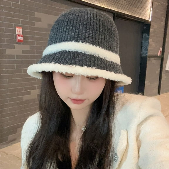 SikaFu Fisherman Hat Female New Autumn And Winter Lambskin Plush Matching Bucket Pot, Japanese System Versatile Warm Sunshade Woven Cap