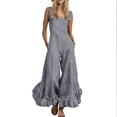 thumbnail image 3 of Women's 100% Cotton Wide Leg Jumpsuit with Pockets, Sleeveless Crew Neck Ruffle Hem, Mid Elastic Waist, Casual Lounge Summer | VerBelle,Gray M, 3 of 7