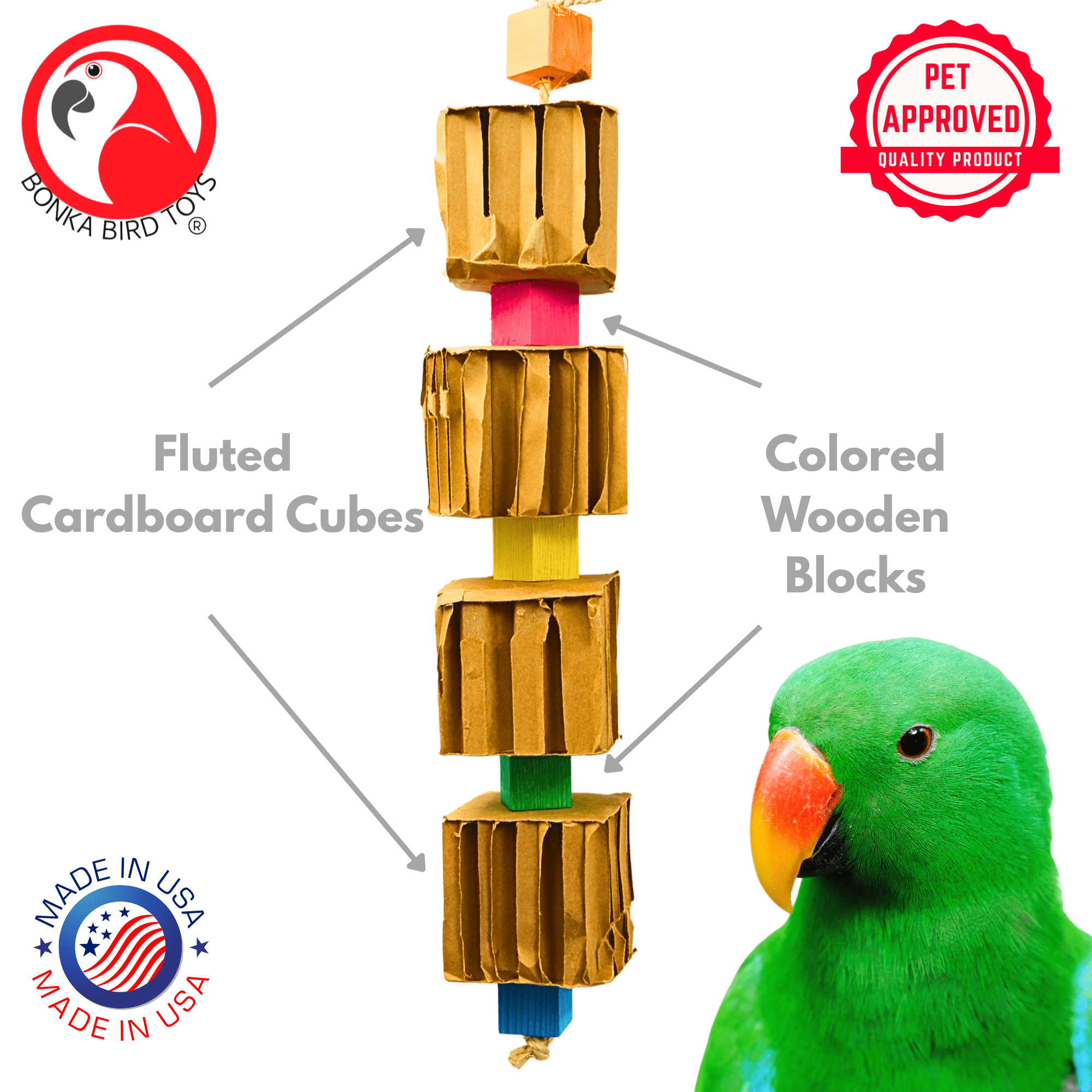 Bonka Bird Toys 3750 Big Quad Blocks N Cube Natural Chew Shred Parrot Cage Toy