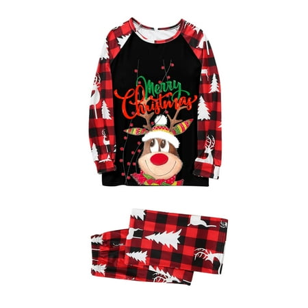 

TAIAOJING Christmas Pjs Deer Plaid Print Long Sleeve T Shirt Top And Pants Xmas Sleepwear Holiday Family Matching Pajamas Outfit