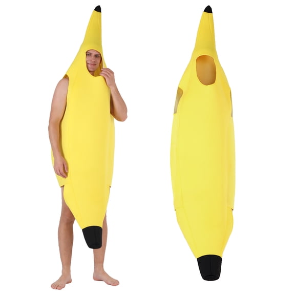 Adult Funny Banana Costume, Yellow One-Piece Fruit Outfit for Halloween Cosplay Party Carnival